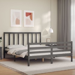 vidaXL Massivholzbett mit Kopfteil Grau