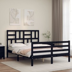 vidaXL Massivholzbett mit Kopfteil Schwarz 120x200 cm