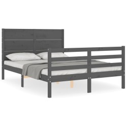 vidaXL Massivholzbett mit Kopfteil Grau 140x190 cm