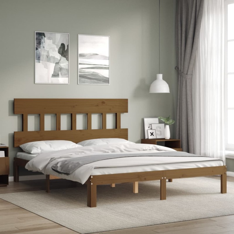 vidaXL Massivholzbett mit Kopfteil Honigbraun 160x200 cm vidaXL Massivholzbett mit Kopfteil Honigbraun 160x200 cm