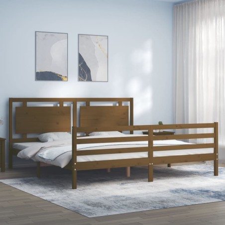 vidaXL Massivholzbett mit Kopfteil Honigbraun 200x200 cm
