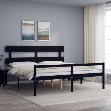 vidaXL Massivholzbett mit Kopfteil Schwarz 200x200 cm