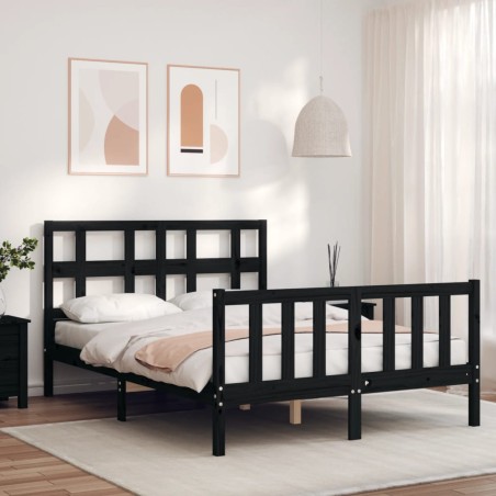 vidaXL Massivholzbett mit Kopfteil Schwarz