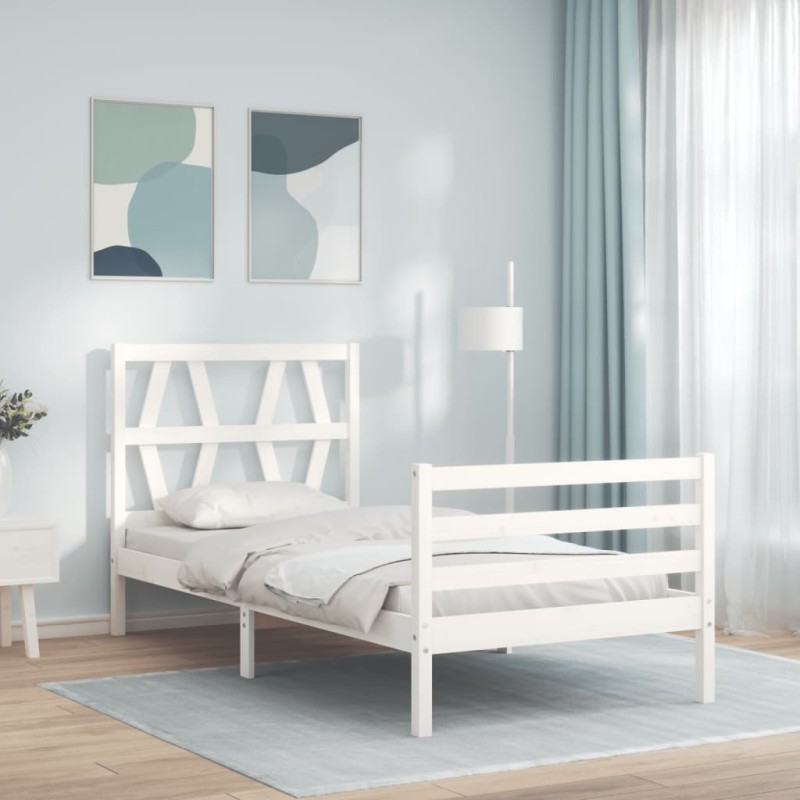 vidaXL Massivholzbett mit Kopfteil Weiß 90x200 cm vidaXL Massivholzbett mit Kopfteil Weiß 90x200 cm