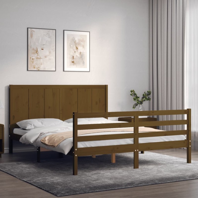 vidaXL Massivholzbett mit Kopfteil Honigbraun vidaXL Massivholzbett mit Kopfteil Honigbraun