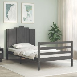 vidaXL Massivholzbett mit Kopfteil Grau 100x200 cm