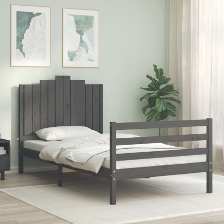 vidaXL Massivholzbett mit Kopfteil Grau 100x200 cm