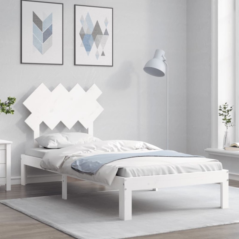 vidaXL Massivholzbett mit Kopfteil Weiß 90x200 cm vidaXL Massivholzbett mit Kopfteil Weiß 90x200 cm