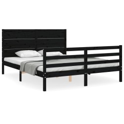 vidaXL Massivholzbett mit Kopfteil Schwarz 160x200 cm