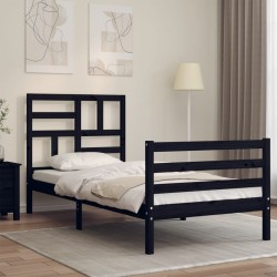 vidaXL Massivholzbett mit Kopfteil Schwarz 90x200 cm