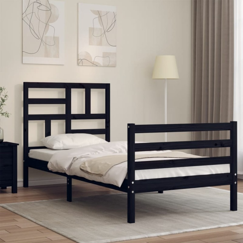 vidaXL Massivholzbett mit Kopfteil Schwarz 90x200 cm vidaXL Massivholzbett mit Kopfteil Schwarz 90x200 cm