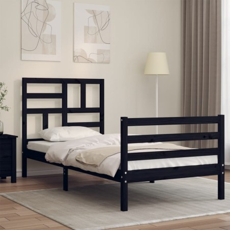 vidaXL Massivholzbett mit Kopfteil Schwarz 90x200 cm