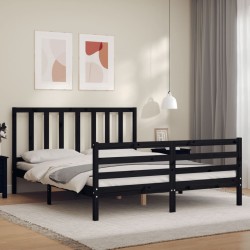 vidaXL Massivholzbett mit Kopfteil Schwarz 160x200 cm