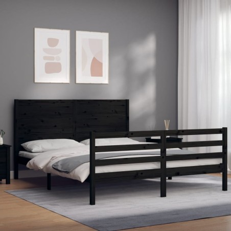 vidaXL Massivholzbett mit Kopfteil Schwarz