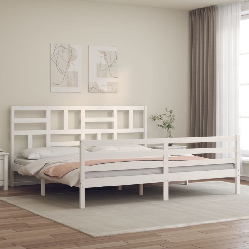 vidaXL Massivholzbett mit Kopfteil Weiß 200x200 cm vidaXL Massivholzbett mit Kopfteil Weiß 200x200 cm