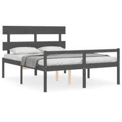 vidaXL Seniorenbett mit Kopfteil Grau Kingsize Massivholz