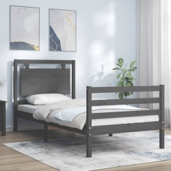 vidaXL Massivholzbett mit Kopfteil Grau 90x200 cm