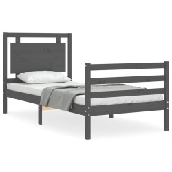 vidaXL Massivholzbett mit Kopfteil Grau 90x200 cm