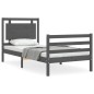 vidaXL Massivholzbett mit Kopfteil Grau 90x200 cm
