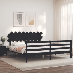 vidaXL Massivholzbett mit Kopfteil Schwarz
