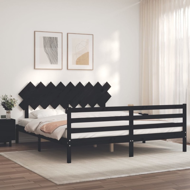 vidaXL Massivholzbett mit Kopfteil Schwarz vidaXL Massivholzbett mit Kopfteil Schwarz