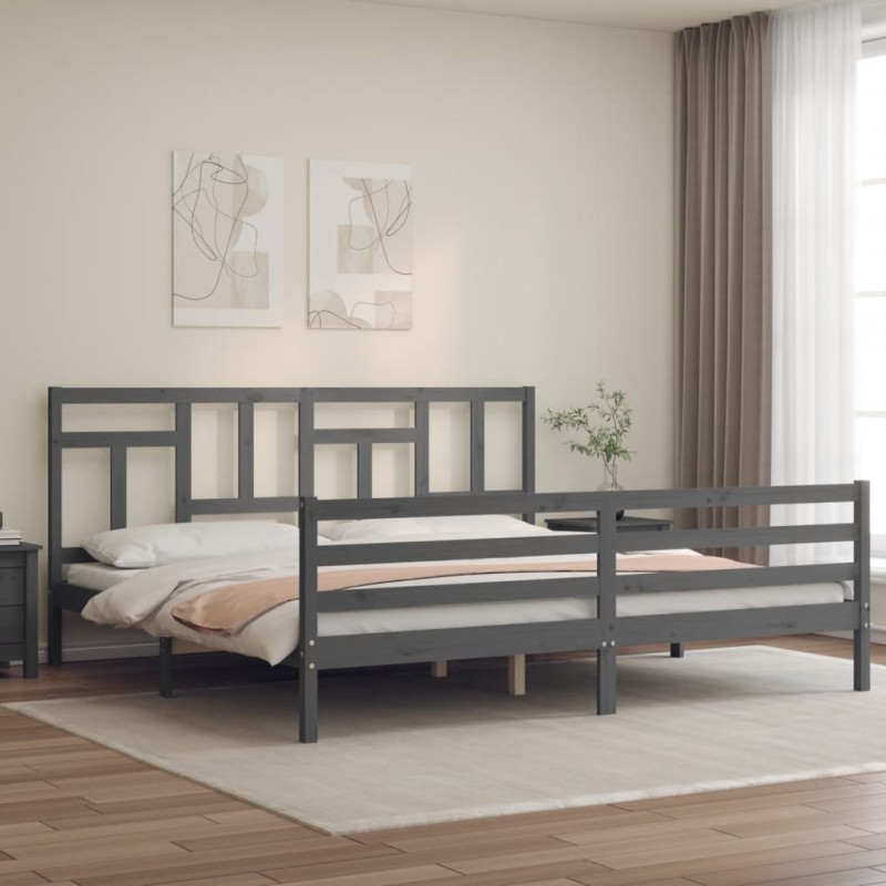 vidaXL Massivholzbett mit Kopfteil Grau 200x200 cm vidaXL Massivholzbett mit Kopfteil Grau 200x200 cm