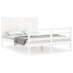 vidaXL Massivholzbett mit Kopfteil Weiß 140x190 cm
