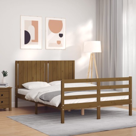 vidaXL Massivholzbett mit Kopfteil Honigbraun 140x200 cm