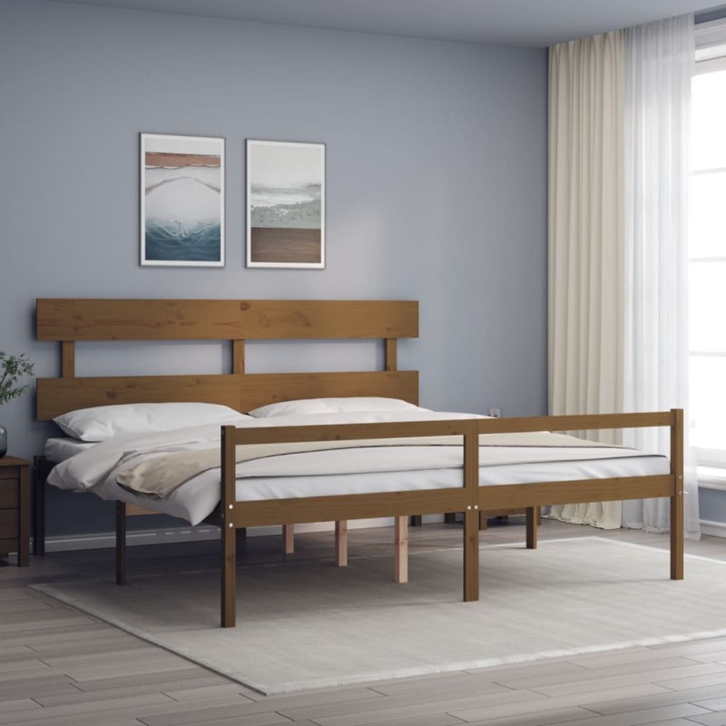 vidaXL Seniorenbett mit Kopfteil 200x200 cm Honigbraun Massivholz vidaXL Seniorenbett mit Kopfteil 200x200 cm Honigbraun Massivholz