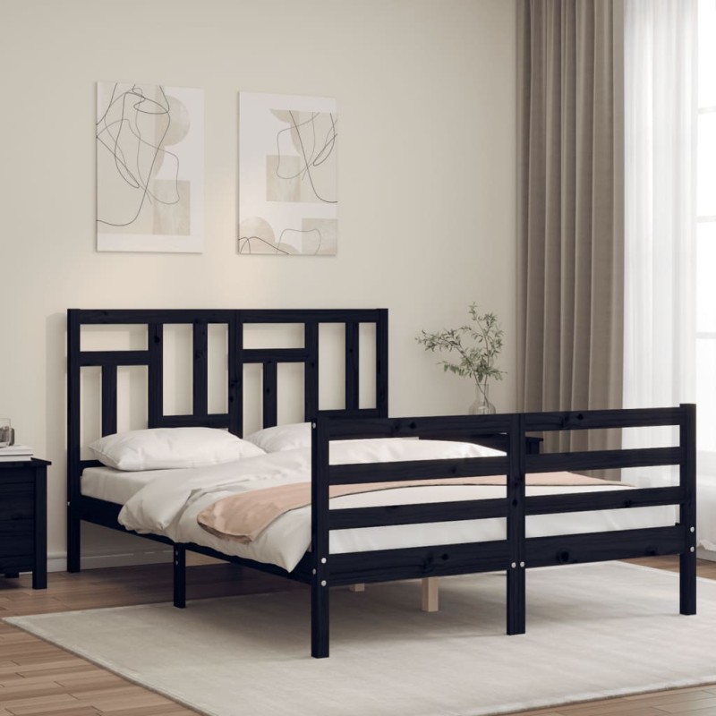 vidaXL Massivholzbett mit Kopfteil Schwarz 140x200 cm vidaXL Massivholzbett mit Kopfteil Schwarz 140x200 cm