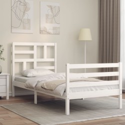 vidaXL Massivholzbett mit Kopfteil Weiß 100x200 cm