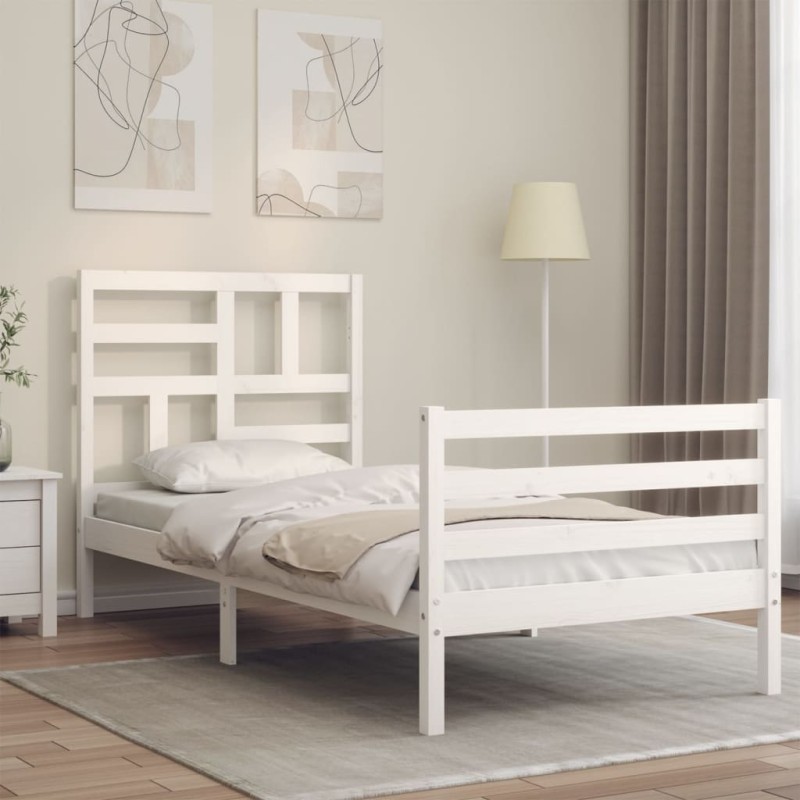 vidaXL Massivholzbett mit Kopfteil Weiß 100x200 cm vidaXL Massivholzbett mit Kopfteil Weiß 100x200 cm
