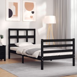 vidaXL Massivholzbett mit Kopfteil Schwarz 90x200 cm