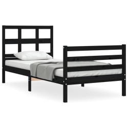 vidaXL Massivholzbett mit Kopfteil Schwarz 90x200 cm