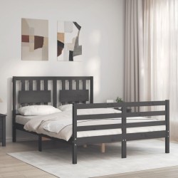 vidaXL Massivholzbett mit Kopfteil Grau 120x200 cm