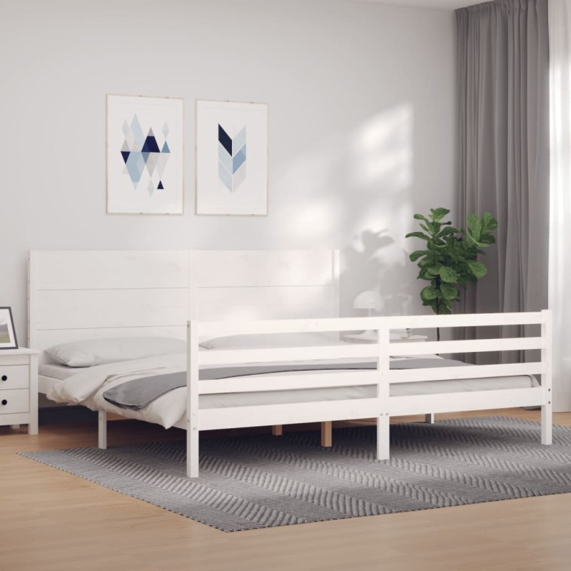 vidaXL Massivholzbett mit Kopfteil Weiß 200x200 cm vidaXL Massivholzbett mit Kopfteil Weiß 200x200 cm