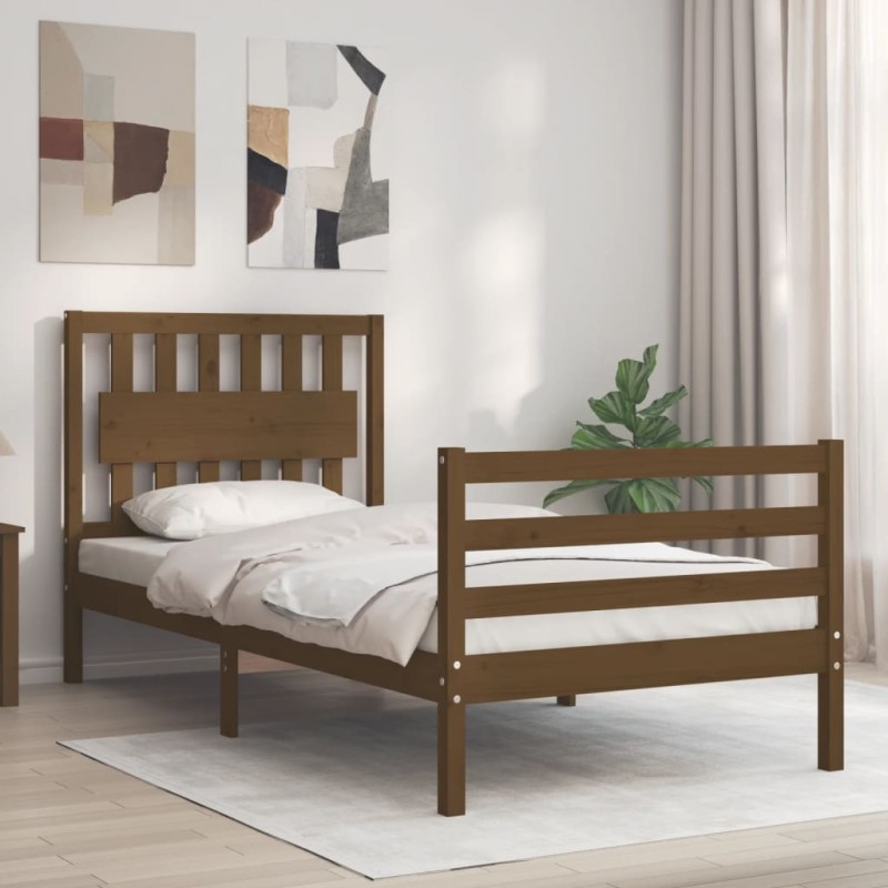vidaXL Massivholzbett mit Kopfteil Honigbraun 90x200 cm vidaXL Massivholzbett mit Kopfteil Honigbraun 90x200 cm
