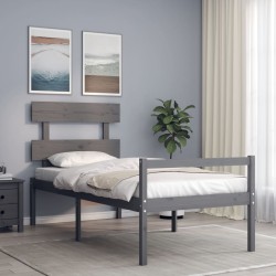 vidaXL Massivholzbett mit Kopfteil Grau 90x200 cm