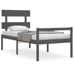 vidaXL Massivholzbett mit Kopfteil Grau 90x200 cm
