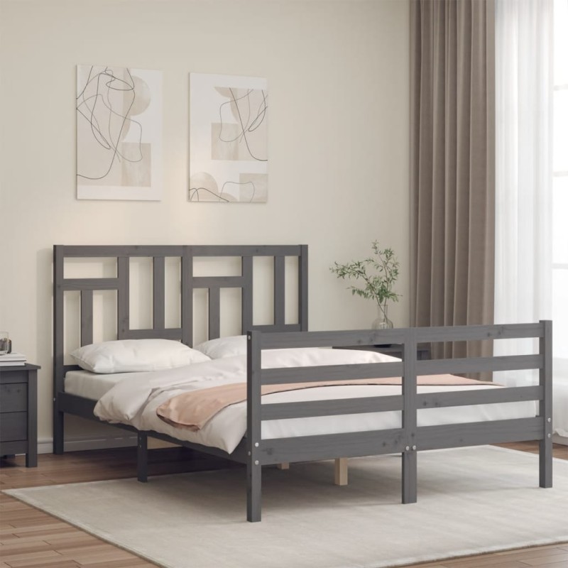 vidaXL Massivholzbett mit Kopfteil Grau 140x200 cm vidaXL Massivholzbett mit Kopfteil Grau 140x200 cm
