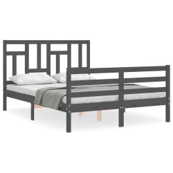 vidaXL Massivholzbett mit Kopfteil Grau 140x200 cm
