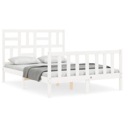 vidaXL Massivholzbett mit Kopfteil Weiß 140x190 cm