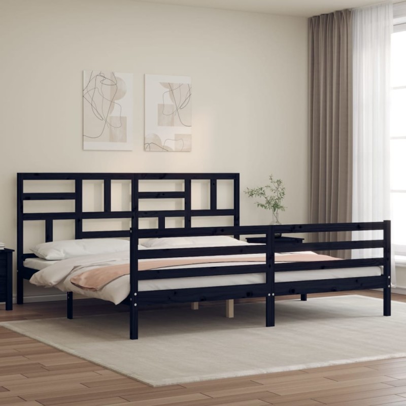 vidaXL Massivholzbett mit Kopfteil Schwarz 200x200 cm vidaXL Massivholzbett mit Kopfteil Schwarz 200x200 cm