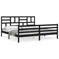 vidaXL Massivholzbett mit Kopfteil Schwarz 200x200 cm