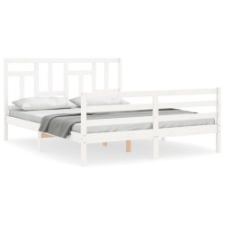 vidaXL Massivholzbett mit Kopfteil Weiß 160x200 cm