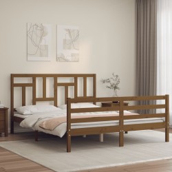 vidaXL Massivholzbett mit Kopfteil Honigbraun