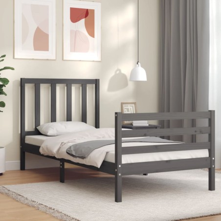 vidaXL Massivholzbett mit Kopfteil Grau 100x200 cm