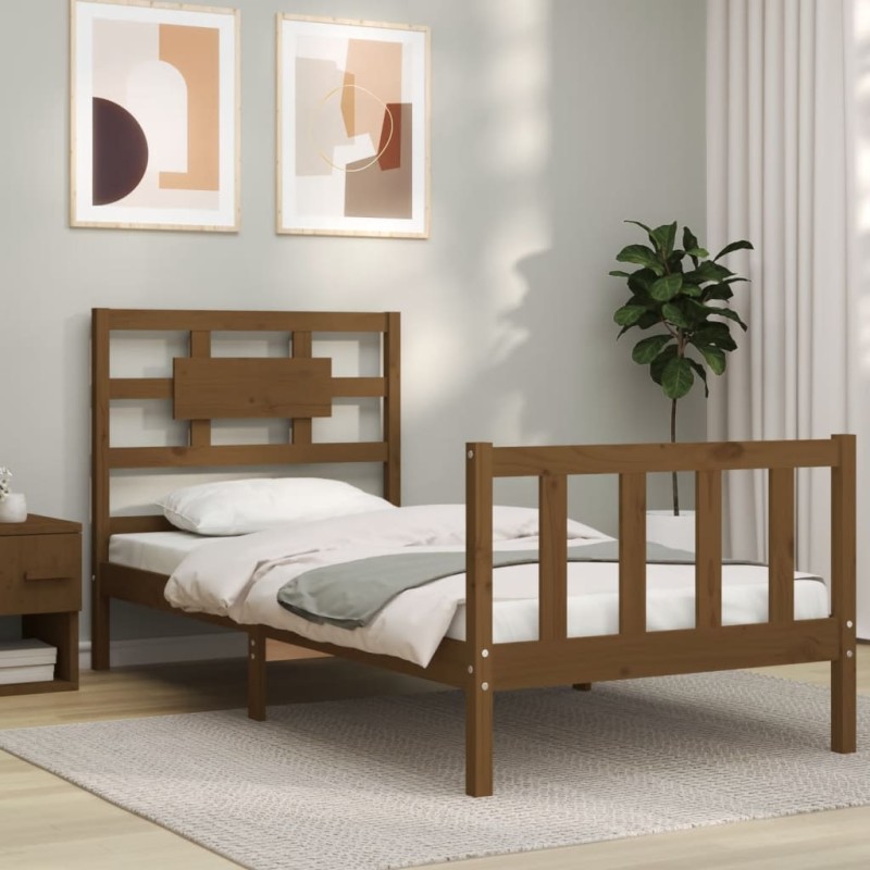 vidaXL Massivholzbett mit Kopfteil Honigbraun 100x200 cm vidaXL Massivholzbett mit Kopfteil Honigbraun 100x200 cm