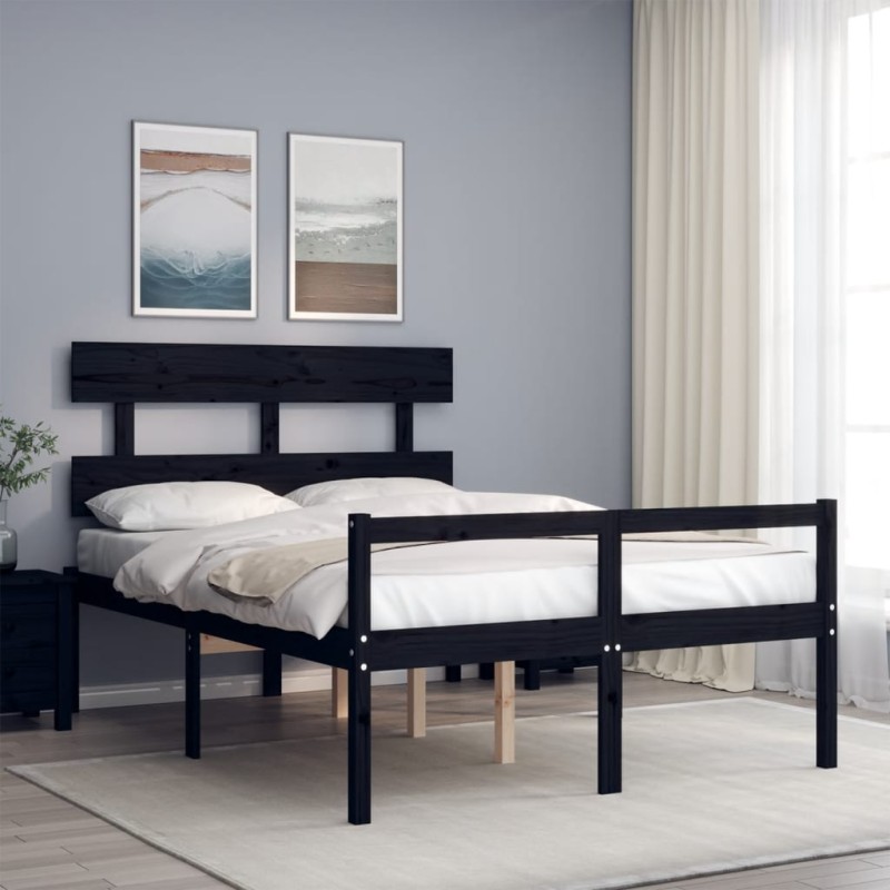 vidaXL Massivholzbett mit Kopfteil Schwarz vidaXL Massivholzbett mit Kopfteil Schwarz