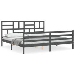 vidaXL Massivholzbett mit Kopfteil Grau 200x200 cm